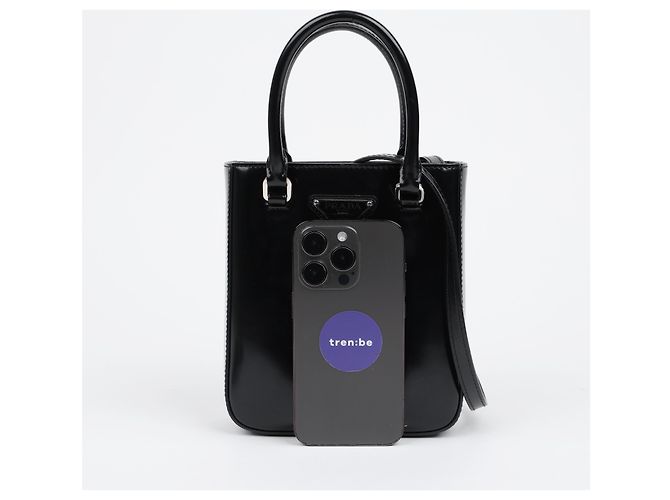 Prada Bolso Tote Pequeño de Piel Cepillada con Logotipo Triangle Negro - vista 13