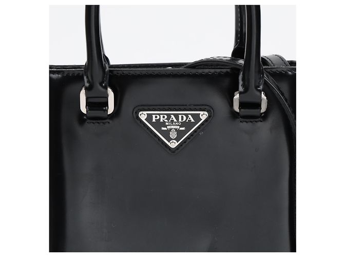 Prada Bolso Tote Pequeño de Piel Cepillada con Logotipo Triangle Negro - vista 2
