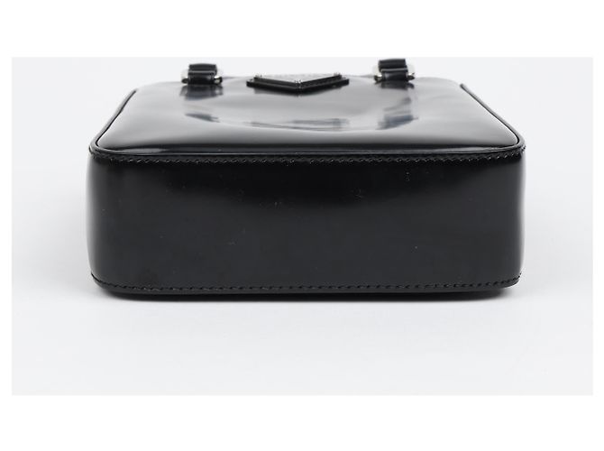 Prada Bolso Tote Pequeño de Piel Cepillada con Logotipo Triangle Negro - vista 6
