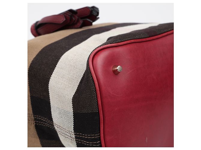 Burberry Borsa a secchiello a tracolla in tela House Check Medium Burgundy - vista 10