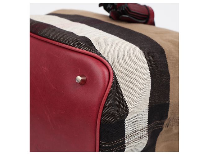 Burberry Borsa a secchiello a tracolla in tela House Check Medium Burgundy - vista 11