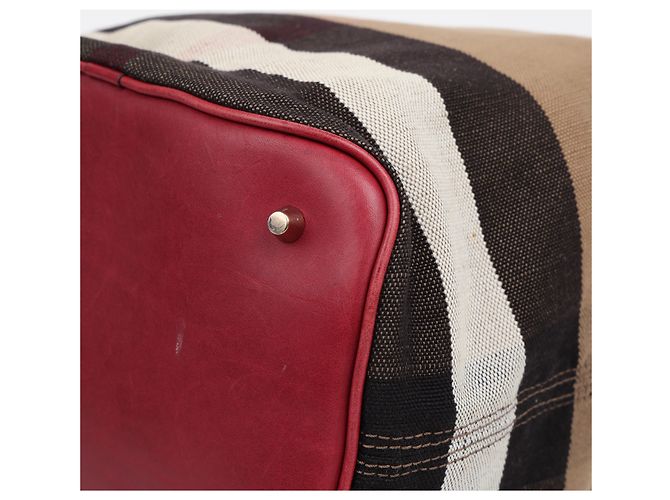Burberry Borsa a secchiello a tracolla in tela House Check Medium Burgundy - vista 13