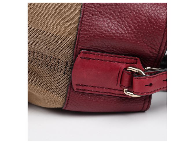 Burberry Borsa a secchiello a tracolla in tela House Check Medium Burgundy - vista 14