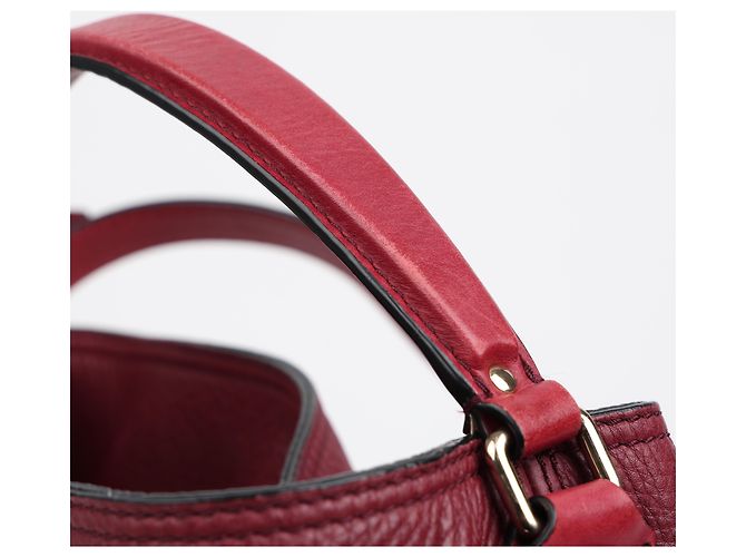 Burberry Borsa a secchiello a tracolla in tela House Check Medium Burgundy - vista 16
