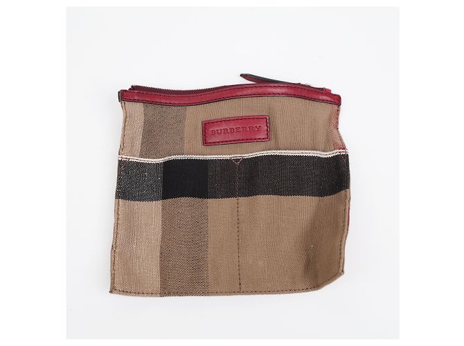 Burberry Borsa a secchiello a tracolla in tela House Check Medium Burgundy - vista 19