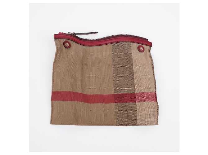 Burberry Borsa a secchiello a tracolla in tela House Check Medium Burgundy - vista 20