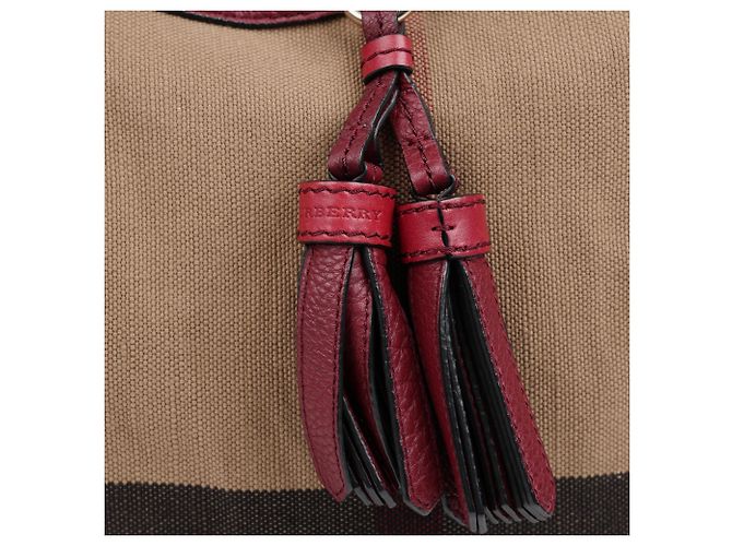 Burberry Borsa a secchiello a tracolla in tela House Check Medium Burgundy - vista 3
