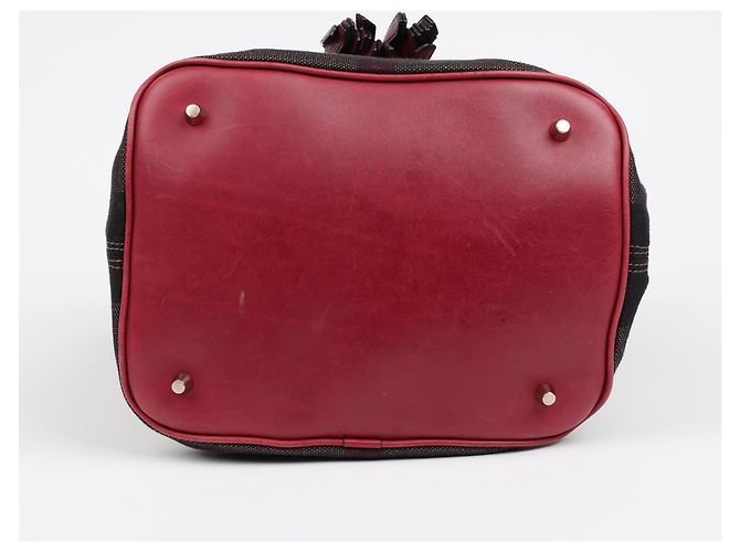 Burberry Borsa a secchiello a tracolla in tela House Check Medium Burgundy - vista 9