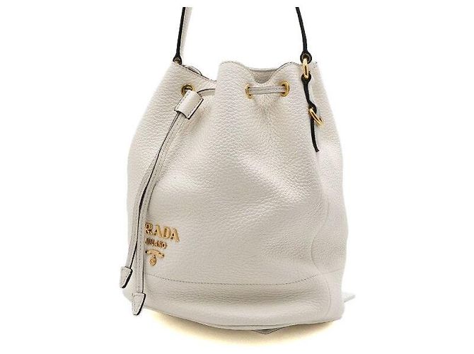 Prada Borsa a Secchiello a Spalla e Tracolla in Vitello Daino Bianco - vista 2