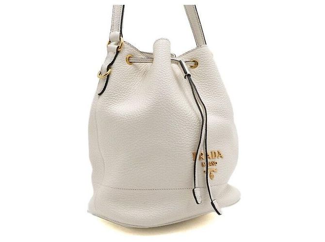 Prada Borsa a Secchiello a Spalla e Tracolla in Vitello Daino Bianco - vista 3