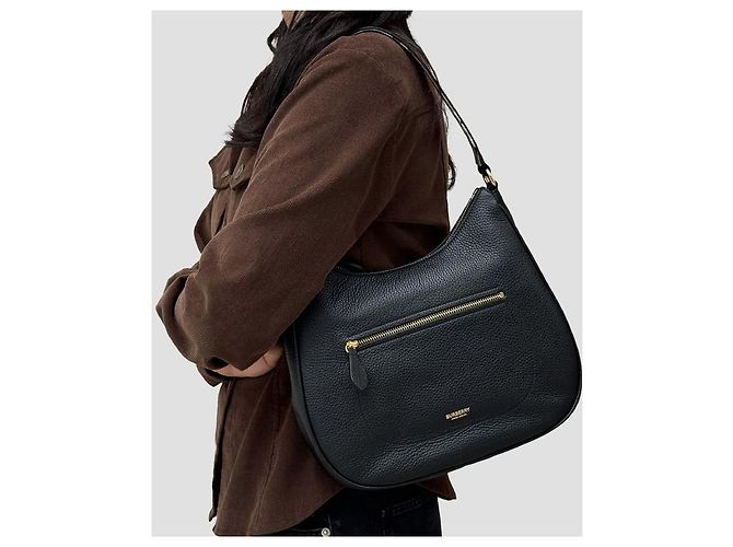 Burberry Borsa a Tracolla Hobo in Pelle Grana Nero - vista 16