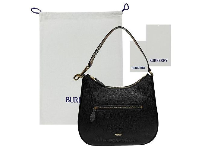 Burberry Borsa a Tracolla Hobo in Pelle Grana Nero - vista 17
