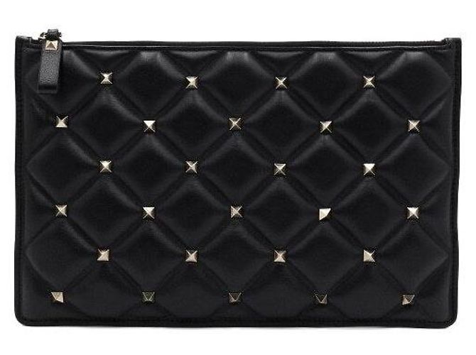 Valentino Clutch Pouch in pelle trapuntata Candy Stud Nero - vista 2