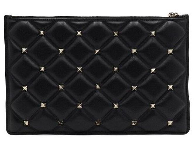 Valentino Clutch Pouch in pelle trapuntata Candy Stud Nero - vista 5