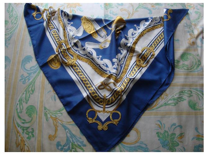 Hermès Foulard di Seta Bride de Cour - Blu/Oro - vista 2
