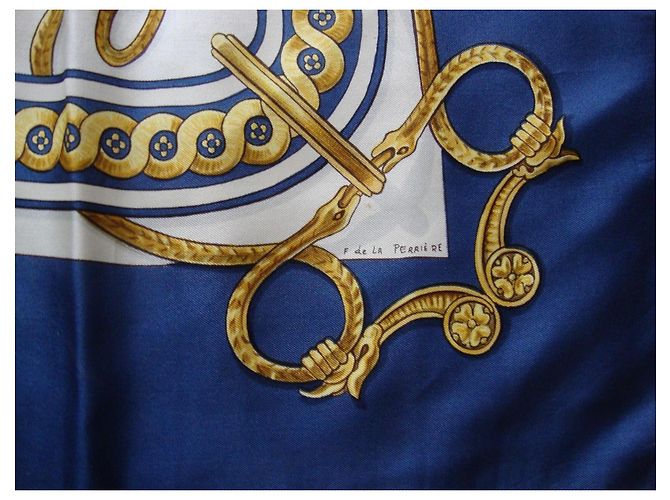 Hermès Foulard di Seta Bride de Cour - Blu/Oro - vista 3
