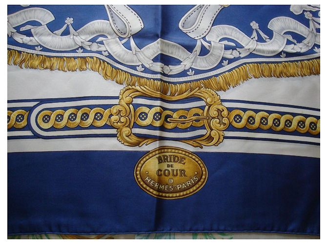 Hermès Foulard di Seta Bride de Cour - Blu/Oro - vista 4