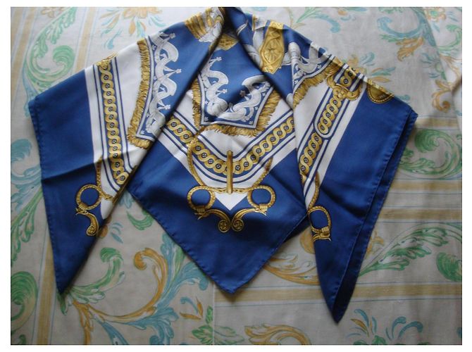 Hermès Foulard di Seta Bride de Cour - Blu/Oro - vista 5