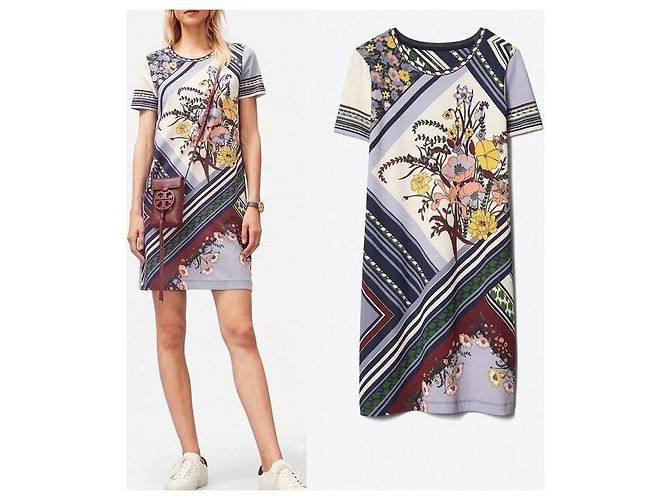 Tory Burch Vestido curto de algodão com mangas curtas e padrão floral - vista 5