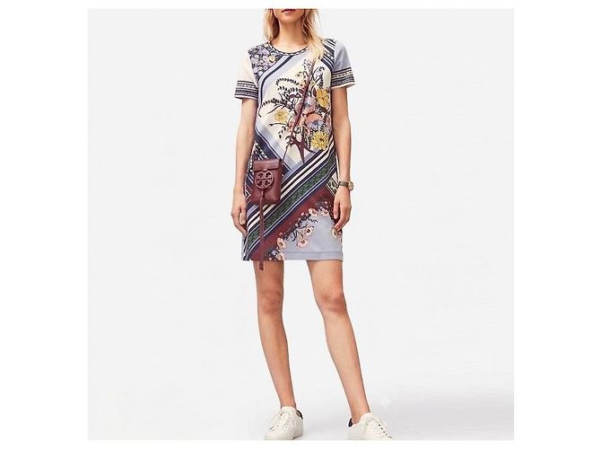 Tory Burch Vestido curto de algodão com mangas curtas e padrão floral - vista 7