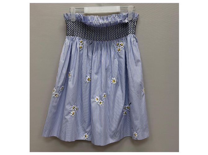 Miu Miu Falda a rayas con bordados de margaritas - vista 2