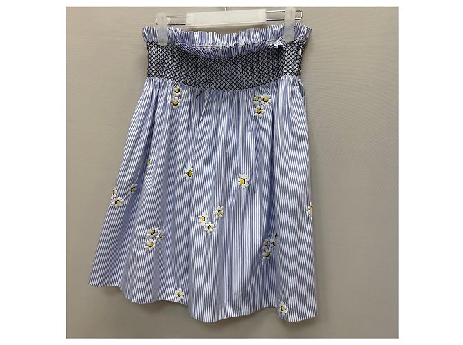 Miu Miu Falda a rayas con bordados de margaritas - vista 4