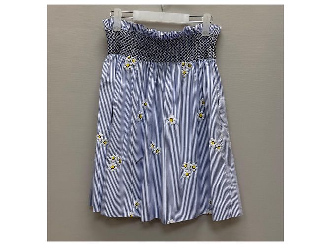 Miu Miu Falda a rayas con bordados de margaritas - vista 5