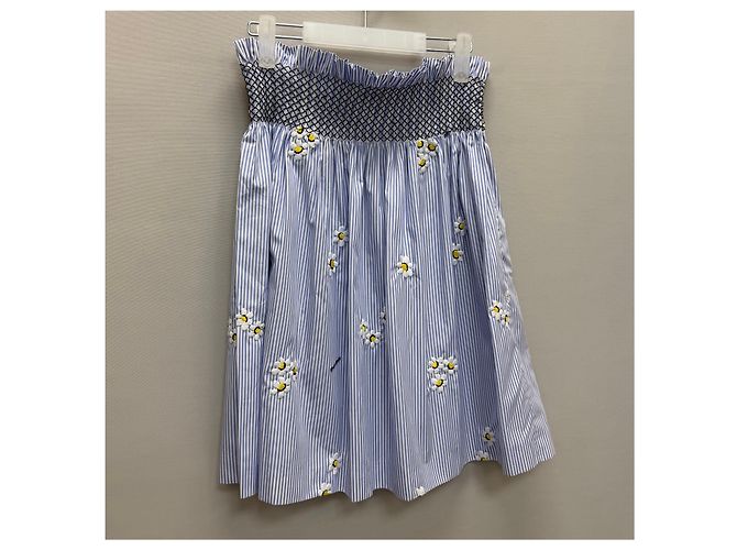 Miu Miu Falda a rayas con bordados de margaritas - vista 6