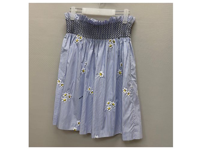Miu Miu Falda a rayas con bordados de margaritas - vista 7