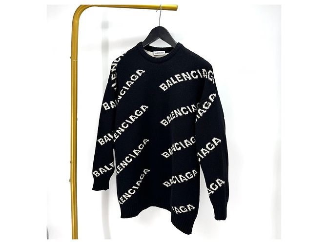 Balenciaga Langärmliges Strickoberteil Multi-Logo Schwarz - Ansicht 2