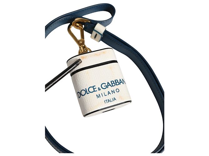Dolce & Gabbana Capa Airpods em couro de bezerro branco com logo e alça - vista 2