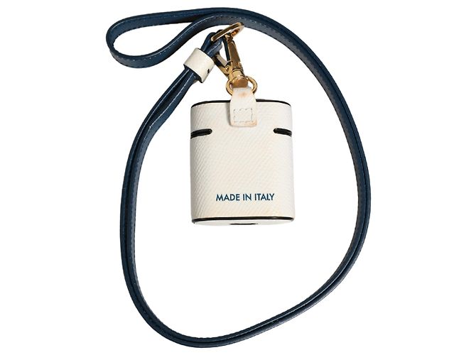 Dolce & Gabbana Capa Airpods em couro de bezerro branco com logo e alça - vista 3
