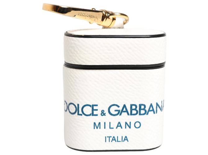 Dolce & Gabbana Étui Airpods en cuir de veau blanc avec logo et sangle - vue 5