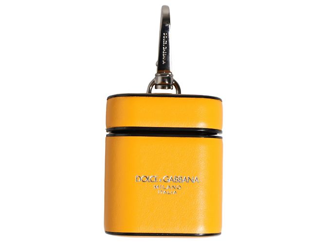 Dolce & Gabbana Capa Airpods com aba e alça em couro de bezerro amarelo com logo - vista 4