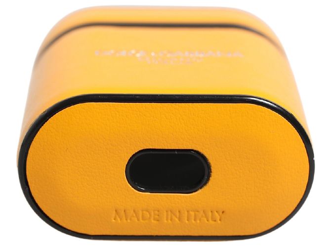 Dolce & Gabbana Capa Airpods com aba e alça em couro de bezerro amarelo com logo - vista 5