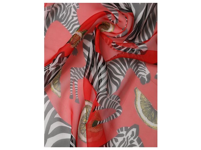 Dolce & Gabbana Sciarpa, stola e scialle wrap in seta con stampa zebra rossa - vista 3
