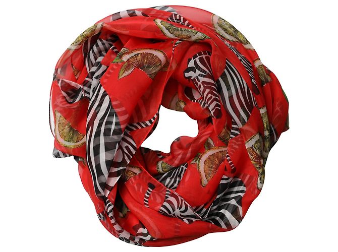 Dolce & Gabbana Sciarpa, stola e scialle wrap in seta con stampa zebra rossa - vista 4