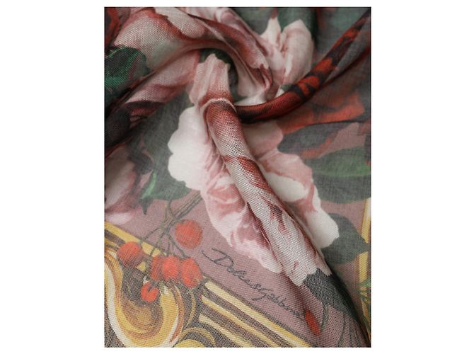 Dolce & Gabbana Stola Quadrata in Cashmere con Motivi Floreali Multicolor - vista 4
