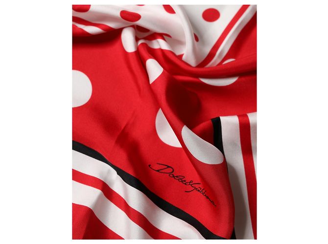 Dolce & Gabbana Foulard quadrato a pois rossi e bianchi x Sciarpa - vista 3