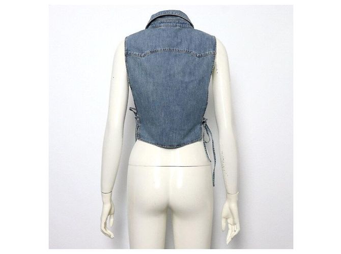 Miu Miu Kurzes Chambray-Denim-Hemd in Saphirblau mit Bindegürtel für Damen - Ansicht 4