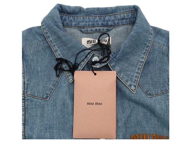 Miu Miu Kurzes Chambray-Denim-Hemd in Saphirblau mit Bindegürtel für Damen - Ansicht 5