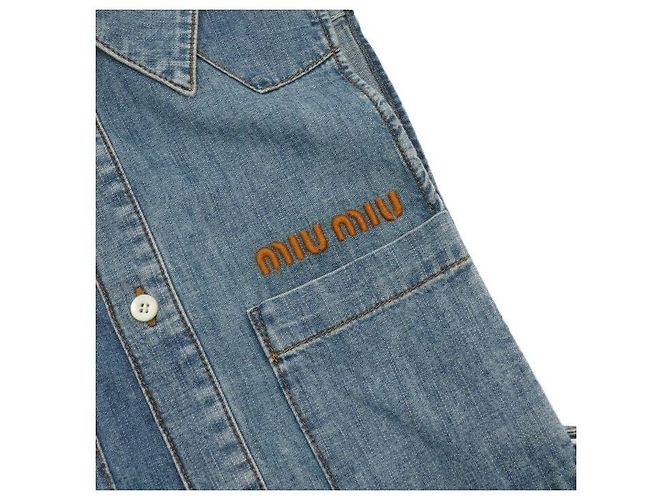 Miu Miu Kurzes Chambray-Denim-Hemd in Saphirblau mit Bindegürtel für Damen - Ansicht 6