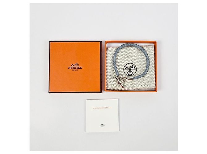 Hermès Bracciale in pelle intrecciata con dettaglio lucchetto Silver Blue - vista 10