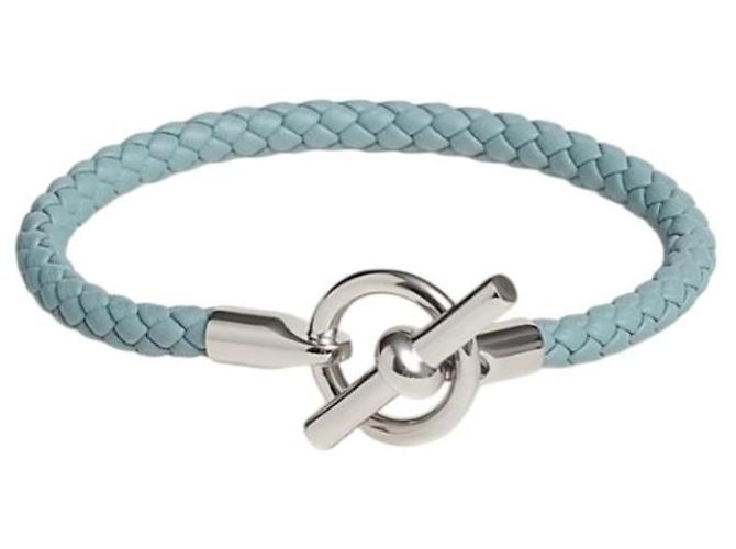 Hermès Bracciale in pelle intrecciata con dettaglio lucchetto Silver Blue - vista 2