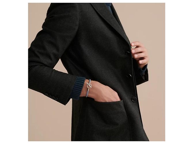Hermès Bracciale in pelle intrecciata con dettaglio lucchetto Silver Blue - vista 3