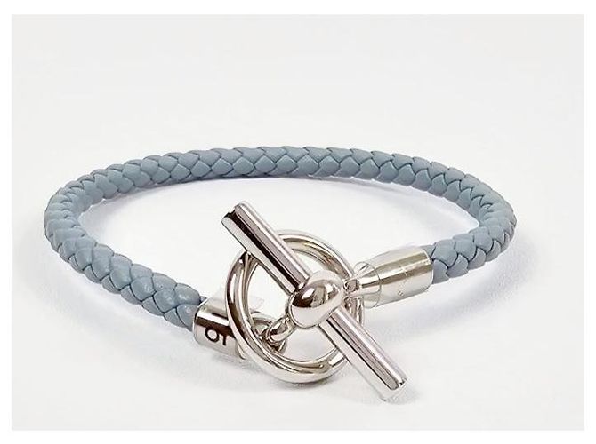 Hermès Bracciale in pelle intrecciata con dettaglio lucchetto Silver Blue - vista 4
