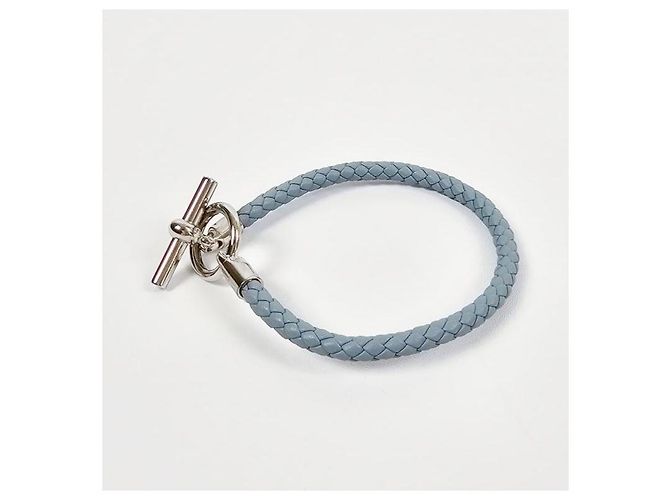 Hermès Bracciale in pelle intrecciata con dettaglio lucchetto Silver Blue - vista 5