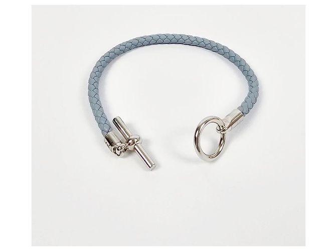 Hermès Bracciale in pelle intrecciata con dettaglio lucchetto Silver Blue - vista 6