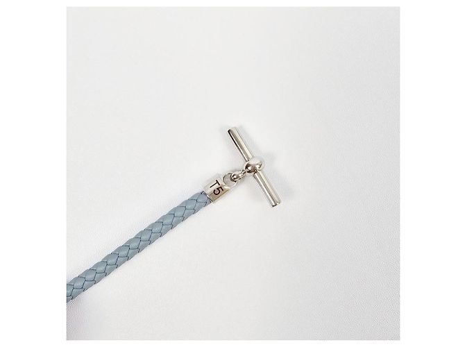 Hermès Bracciale in pelle intrecciata con dettaglio lucchetto Silver Blue - vista 8