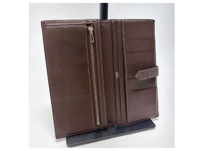 Hermès Barn Long Wallet Brown Epsom Leather Silver Hardware - view 10